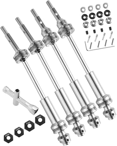 hopsupRC 45 Steel Drive Shaft CVD Upgrades for 110 Slash VXL 4X4Rustler VXL 4X4Stampede VXL 4X4Hoss VXL 4X4 4WDStainless Front Rear Driveshaft Axles with Hex Hops upSilver