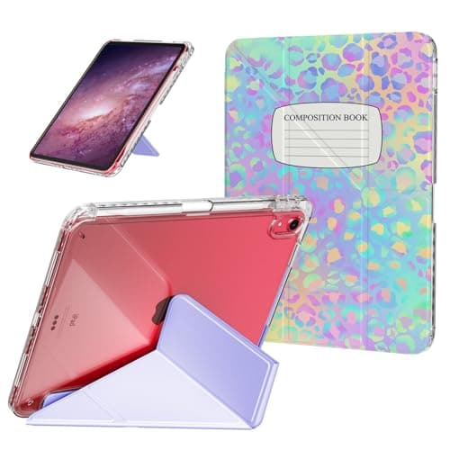 Piznernico Origami Case for iPad (A16) 11th Generation 11 Inch 2025, iPad 10th Generation Case 10.9 2022 Cover with Pencil Holder, Clear Back Cover Multi-Angle Trifold Stand, Composition Book