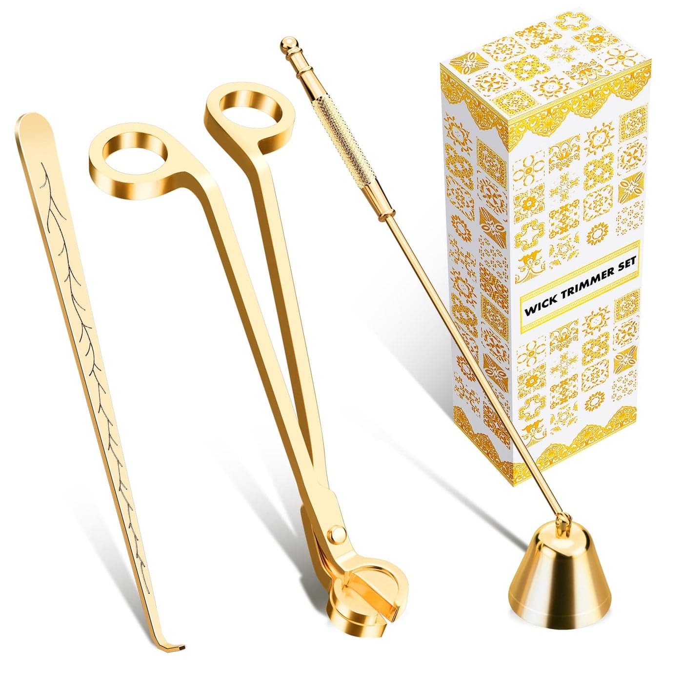 calary Candle Wick Trimmer Candle Snuffer and Wick Dipper Candle Accessory Set 3 in 1 Candle Care Kit for Candle Lover Gold