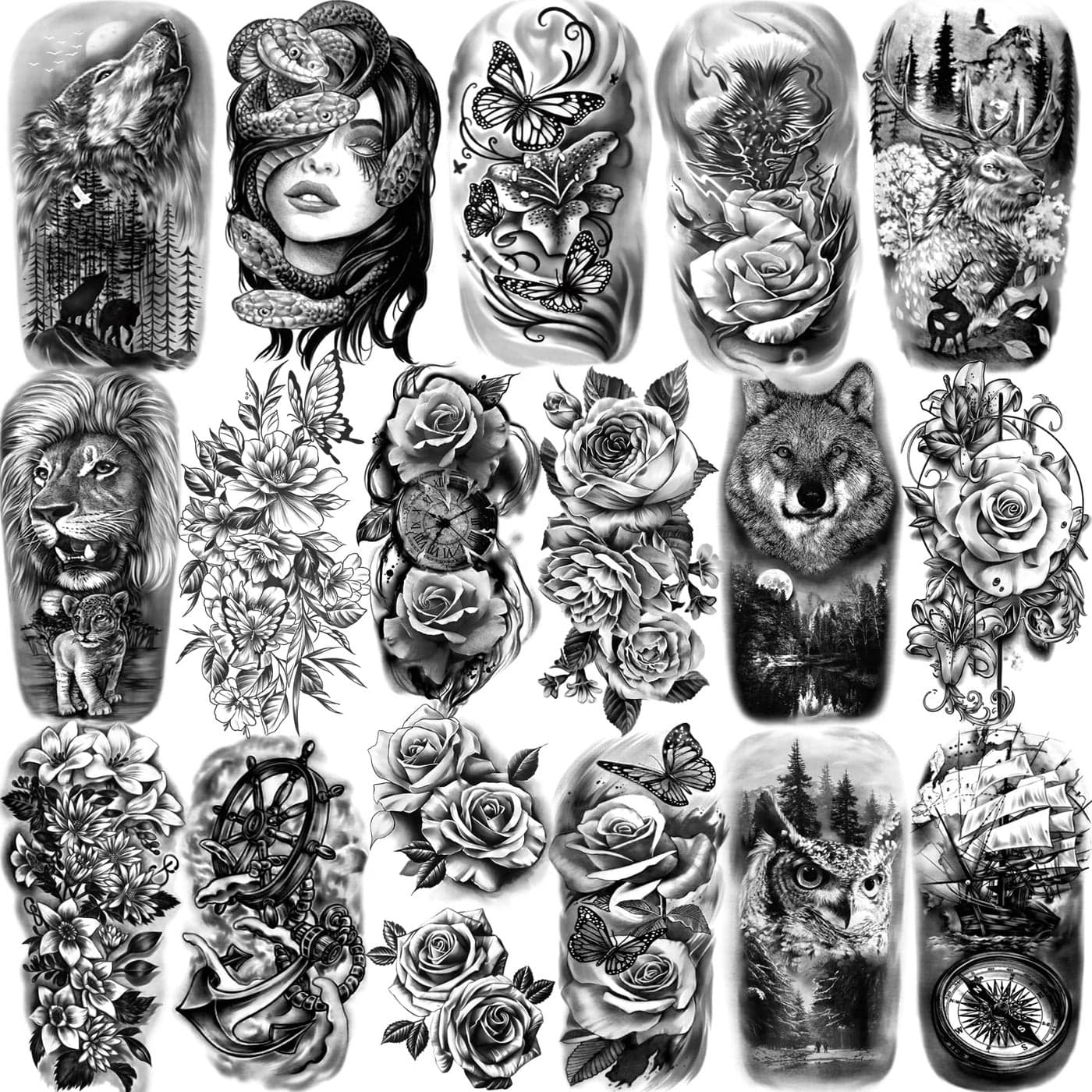 77 Sheets Temporary Tattoo for Men and Women 17 Sheets Half Arm Chest Shoulder Fake Tattoos 60 sheets Tiny Black for Adults Waterproof Realistic Tattoos LongLasting