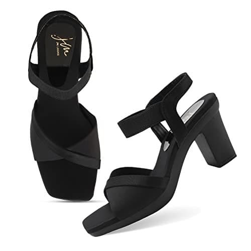 JM LOOKS Stylish Heel Sandal for Women and Ladies Black