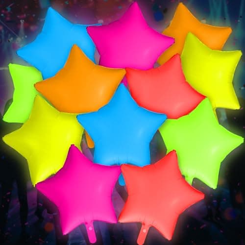 Vertintong 12 Pcs 22 Inches Star Glow in the Dark Neon Balloons Glow Party Supplies Neon Foil Balloons 90 80s Hip Hop for Halloween Christmas Birthday Wedding Anniversary Backdrop Decor