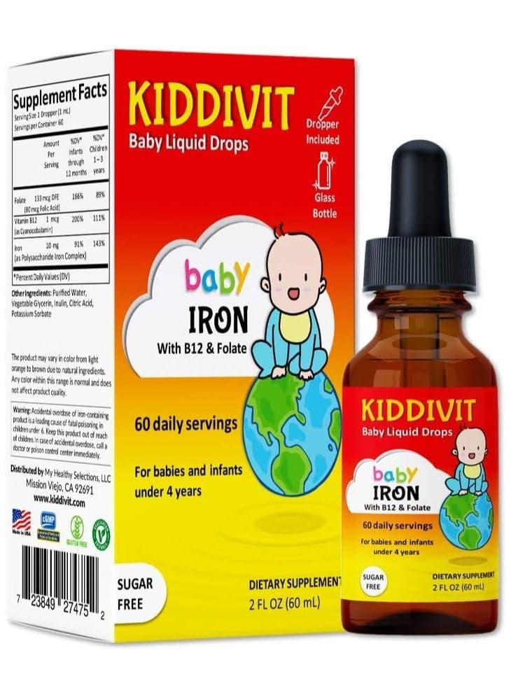 Baby Iron Liquid Drops with B12 & Folate, 2 fl oz