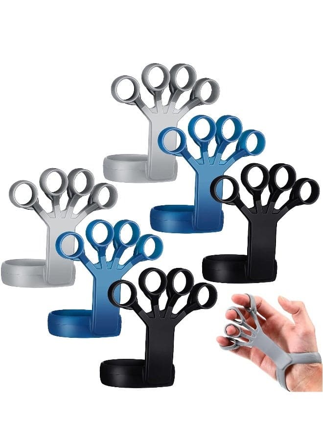 Strength Training Grip Strength Strengthener, 6 Pieces Silicone Wrist Puller Finger Exercise Tension Ring Fitness Equipment Forearm Strength Exercise Finger Expander (Black, Blue, Gray)