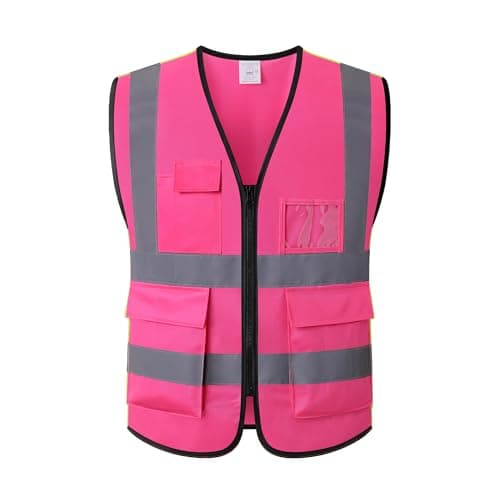 ASIPHITU Reflective Safety Vest for Men Women High Visibility Construction Work Vest with Pockets and zipper front Hi Vis Security Vest with Reflective Strips Meets ANSI/ISEA Standard (AP1-Pink-M)
