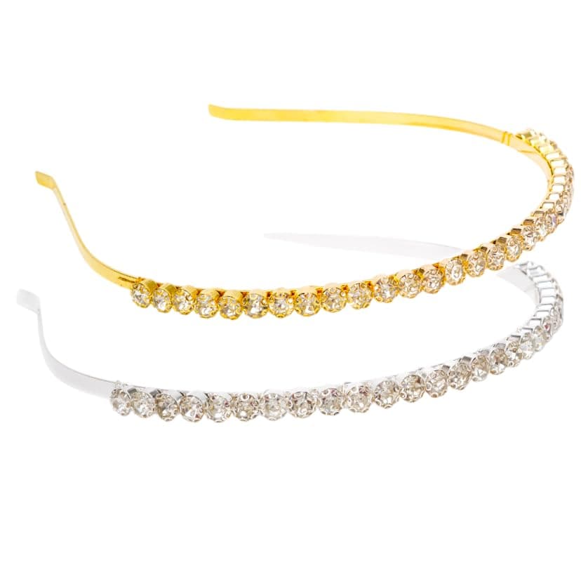 JEWILLEY 2 Pcs Stylish Diamond Crystal Rhinestone Gold Silver Celebrity Wedding Party Headband Hair Accessories Hairband for Women and Girls | Perfect for Bridal, Party, and Festive Occasions