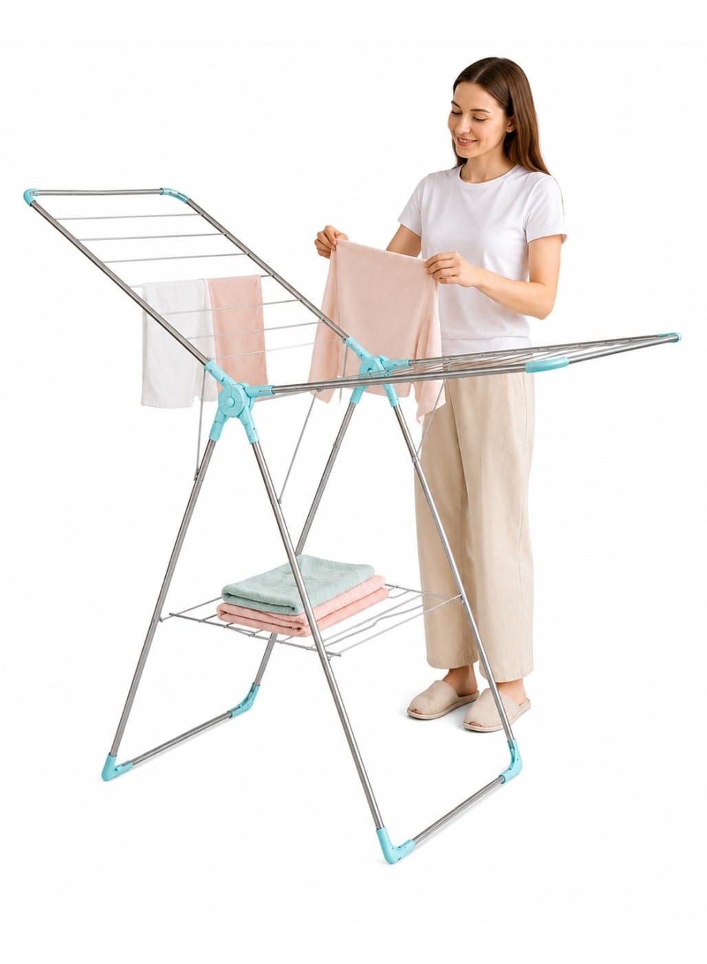 Single Tier Stainless Steel Clothes Drying Rack, Foldable Laundry Drying Stand for Indoor and Outdoor Home Use, Portable Garment Drying Rack
