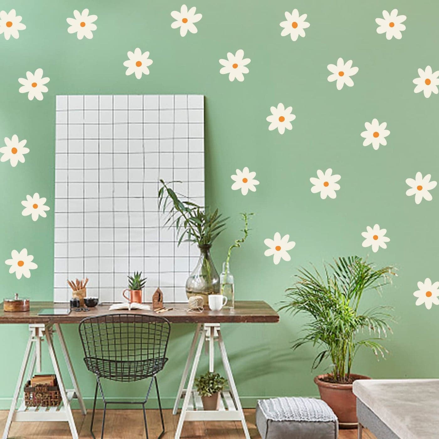 iinuu Boho Wall Decor Daisy Wall Decals Peel and Stick Vinyl Flower Wall Stickers Aesthetic for Home Bedroom Living Room Playroom Nursery Boho Cute Room Art Decor for Birthday Party Baby Shower