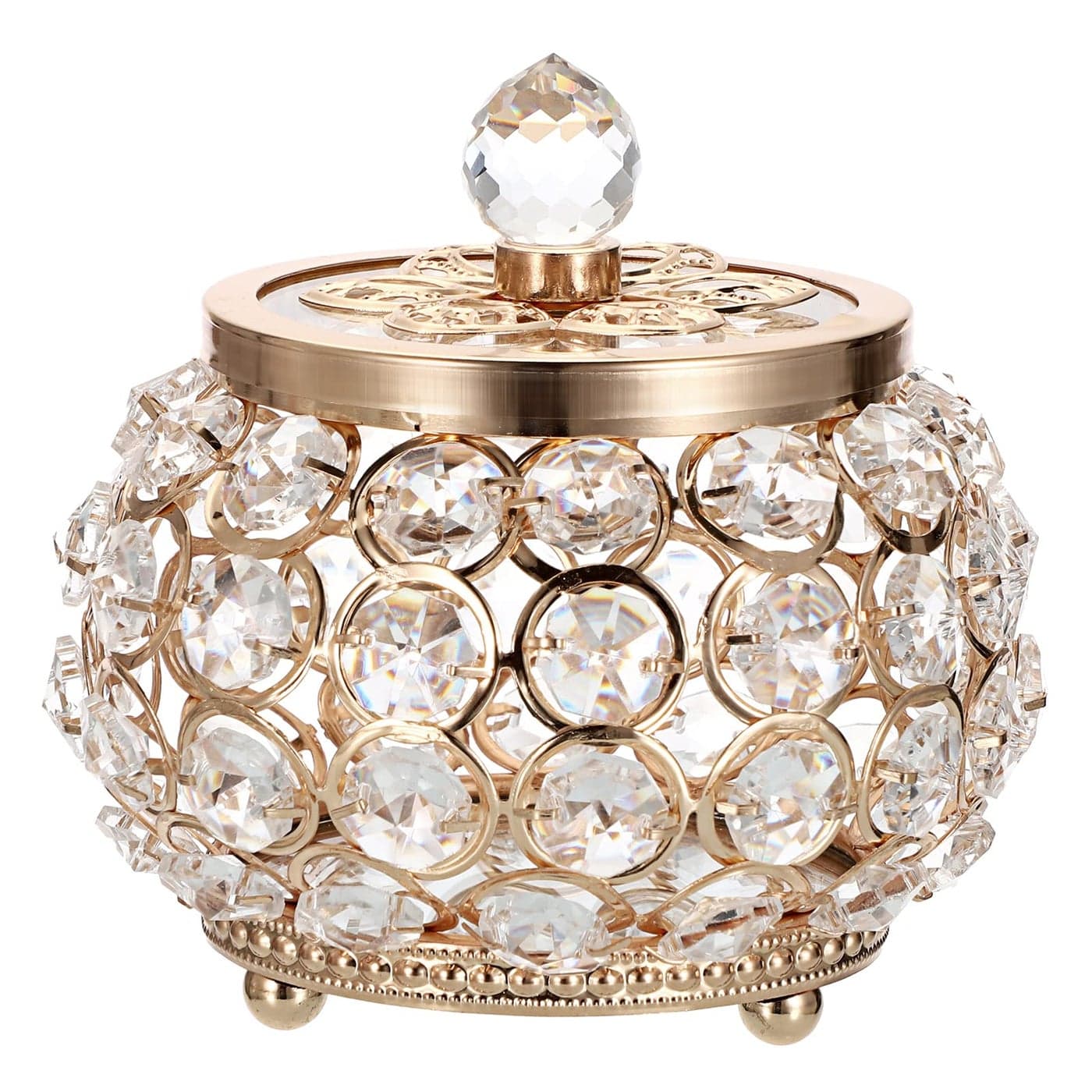 Hipiwe Crystal Jewelry Box with Glass Lid Small Trinket Organizer Mirrored Treasure Box Ring Holder Earrings Necklace Storage Box Keepsake Gift Box for Home Dresser Decor Gold