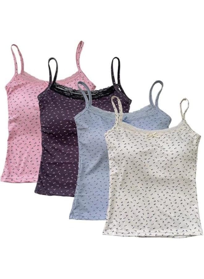 Teen Girls' Floral Print Camisole Crop Top, Sleeveless Built in Bra Bralette, Slim Fit Cami for Casual Wear