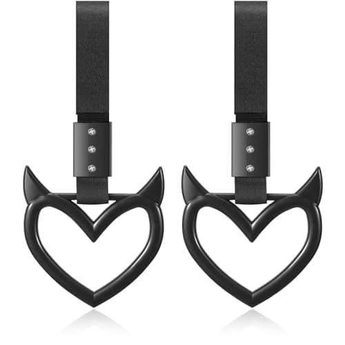 Fabbay 2 Pieces Heart Handle Keychains Car Accessory Heart Hand Strap Drift Charm for Car Interior Exterior Decoration(Black,Devil Style)