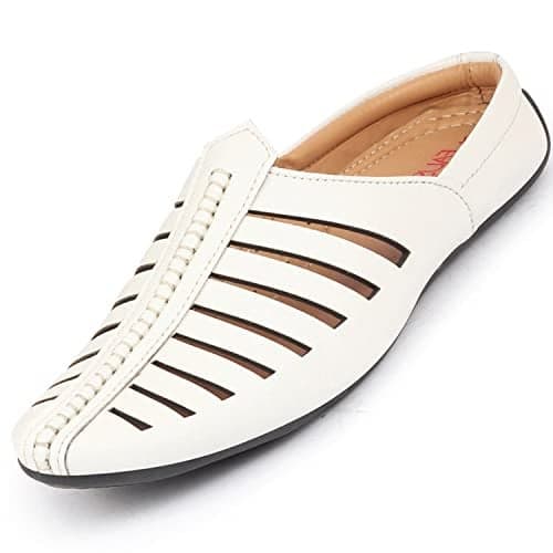 FAUSTO FST FOSME-2032 WHITE-45 Men's White Laser Cut Back Open Evening Party Ethnic Mules Slip On Shoes (11 UK)