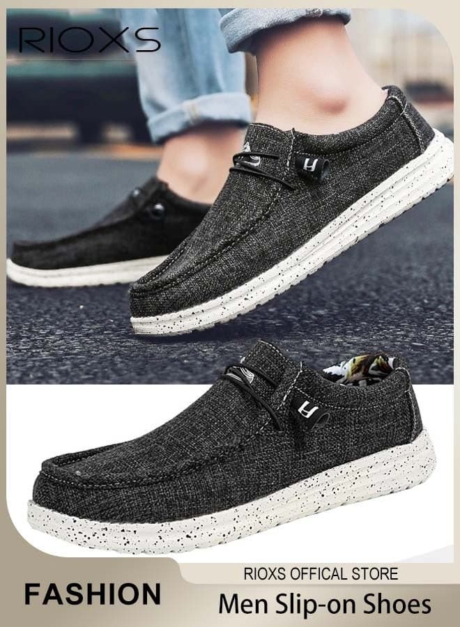 Men's Flat Loafer, Classic Canvas Loafers Slip-on Flats, Fashion Mens Comfort Shoes, Casual Slip On Walking Shoes, Wally Washed Boat Shoes, Wide-Fit Penny Shoes for Men/ Daddy, Lightweight Comfotable Flat Loafers, Versatile Man Loafers for Long Time Standing/ Work/ Leisure, Black Footwear