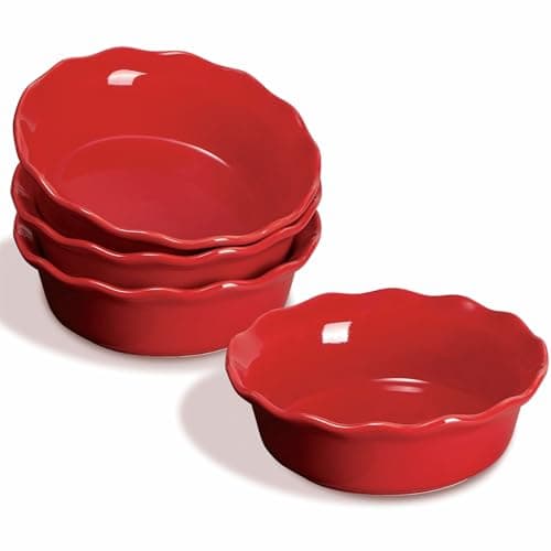 ONEMORE Pie Pans 68 inch Small Chicken Pot Pie Plates 16 oz Deep Dish Pie Pan Ceramic Baking Plates for Dessert Oven Safe Round Baking Dish Pans Set of 4 Red