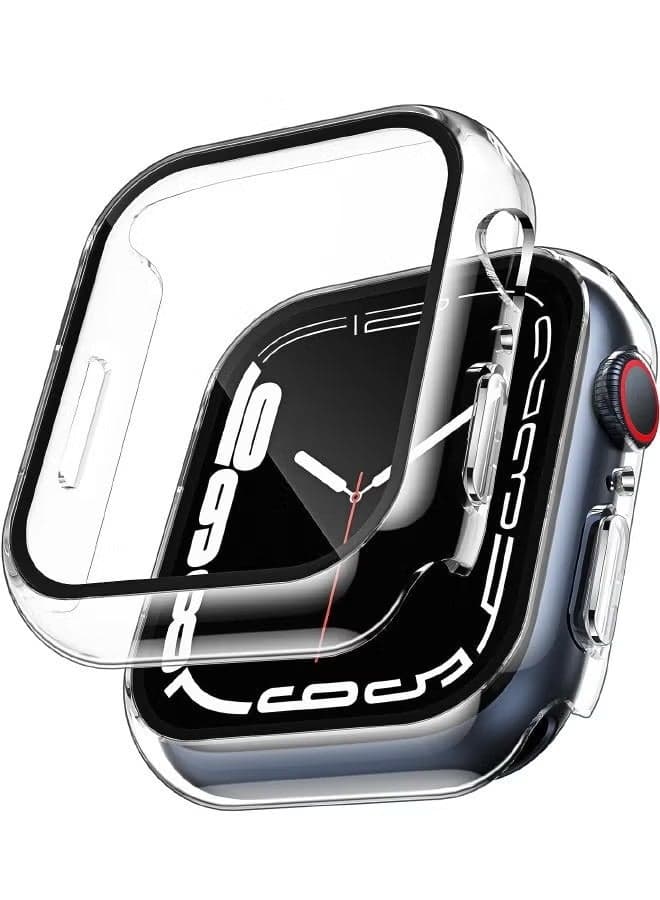 Apple Watch Series 7/8/9 45mm Case with 9H Tempered Glass Screen Protector, Unique Design Hard PC Waterproof Cover, Touch Sensitive Full Coverage Accessories for iWatch 7/8/9 45mm(Clear)