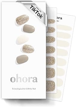 Ohora Semi Cured Gel Strips N Gold Coast Brown Glitter 30 Pcs for 2 Cycles UV Lamp Compatible SalonQuality LongLasting Easy to Apply Includes 2 Prep Pads File Stick