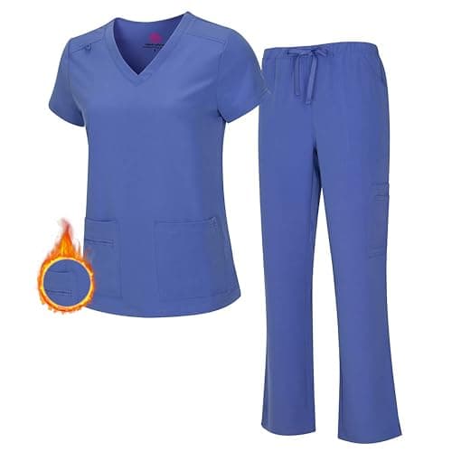 M&M SCRUBS Women's Breathable Cool Stretch Fabric Scrub Top and cargo Pant Set (Ceil Blue, Medium)