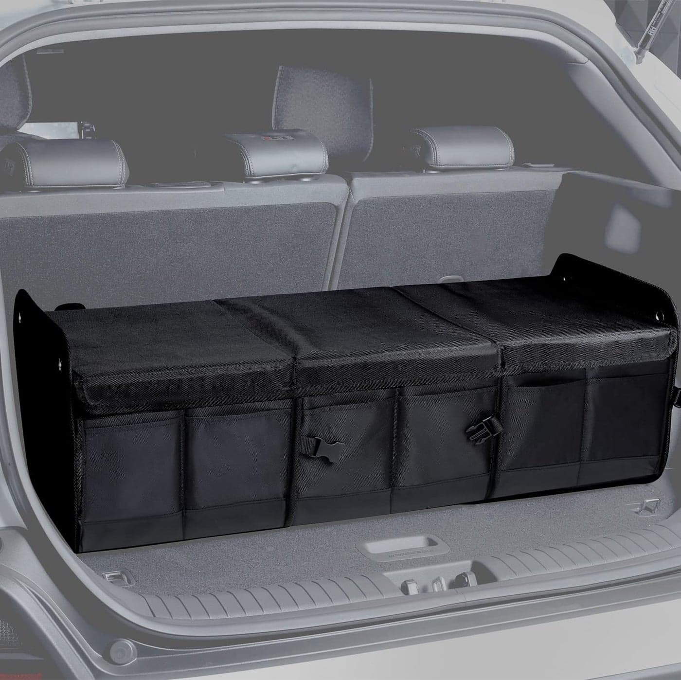 NINEDUCK Car Trunk Organizer with Lid - Heavy-Duty Extra Large Premium Black Oxford Cargo Storage, Adjustable & Collapsible for SUV, Van, Truck, Sedan, Jeep