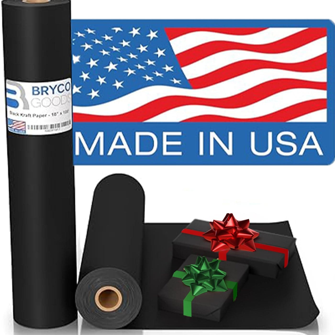 Bryco Goods Black Kraft Paper Roll 18 Inch x 100 Feet Ideal for Packing Shipping Arts Crafts Poster Bulletin Board Decorations Bouquet Gift Wrapping Made in The USA