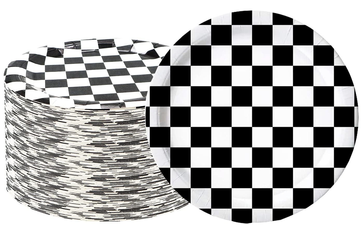 HSPAIDYP 40 Pcs Black & White Checkered Party Supplies - Racing Themed Paper Plates, 7" Dessert Plates for Kids Sports Themed Race Car Birthday Party Decorations