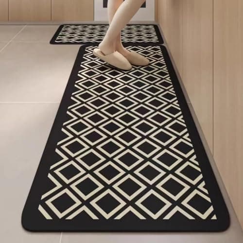 MAXOSHINE Kitchen Mats for Floor Anti Slip Waterproof Feet Comfort Kitchen Runner Floor Mat Standing Desk Mat Floor Mats for Kitchen, Diamond Set of 2
