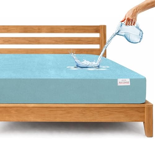 Mattress Protector King Size with Ultra-Soft Cotton-Feel Terry Fabric – Breathable & Hypoallergenic Fitted Bed Cover, Waterproof Mattress Protector Double Bed 72x84 Inch (6x7 ft), Blue