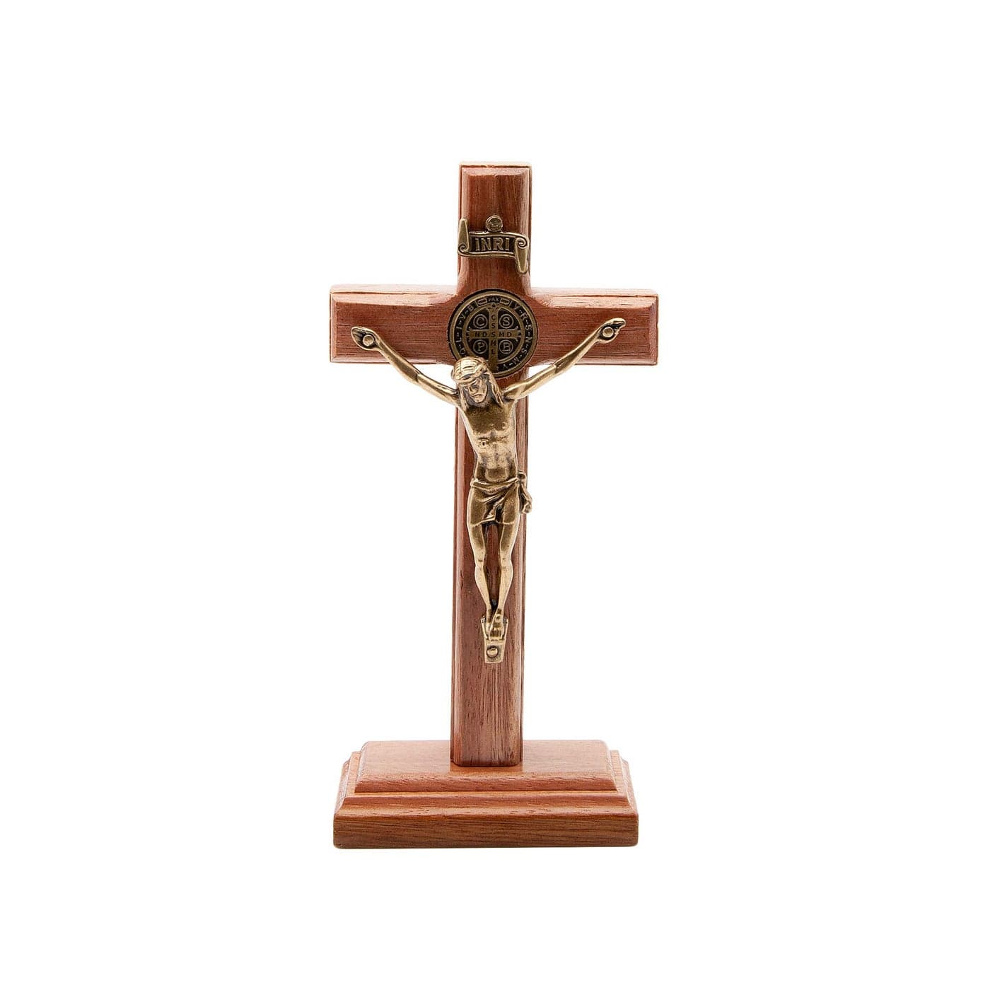Intercession Wall and Table Wood Cross Crucifix 5 inches Antique Gold