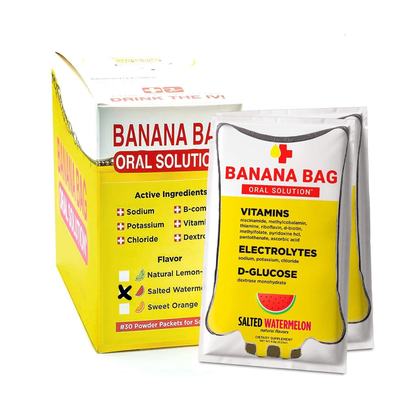 Banana Bag Oral Solution Packets Salted Watermelon 30pk A Refreshing Blend of Electrolytes Vitamin C and BComplex for Hydration and Energy Convenient EasytoMix and Perfect for Daily Use