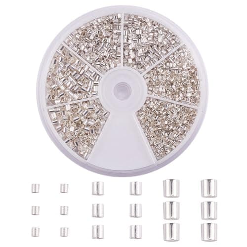PH PandaHall Crimp Tube Beads, 3000 Pcs 1.5mm 2mm 2.5mm Brass Tube Crimp End Spacer Beads Cord End Caps Loose Stopper Beads for Earring Necklace Pendant DIY Jewelry Gift Making, Silver