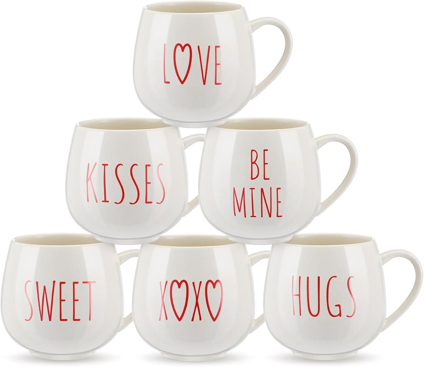 Layhit 6 Pcs Valentines Day Coffee Mugs 12 oz Valentine Ceramic Mugs Bulk Cute Couple Cups Set for Anniversary Wedding Engagement Birthday Couple Gifts Mom Girlfriend