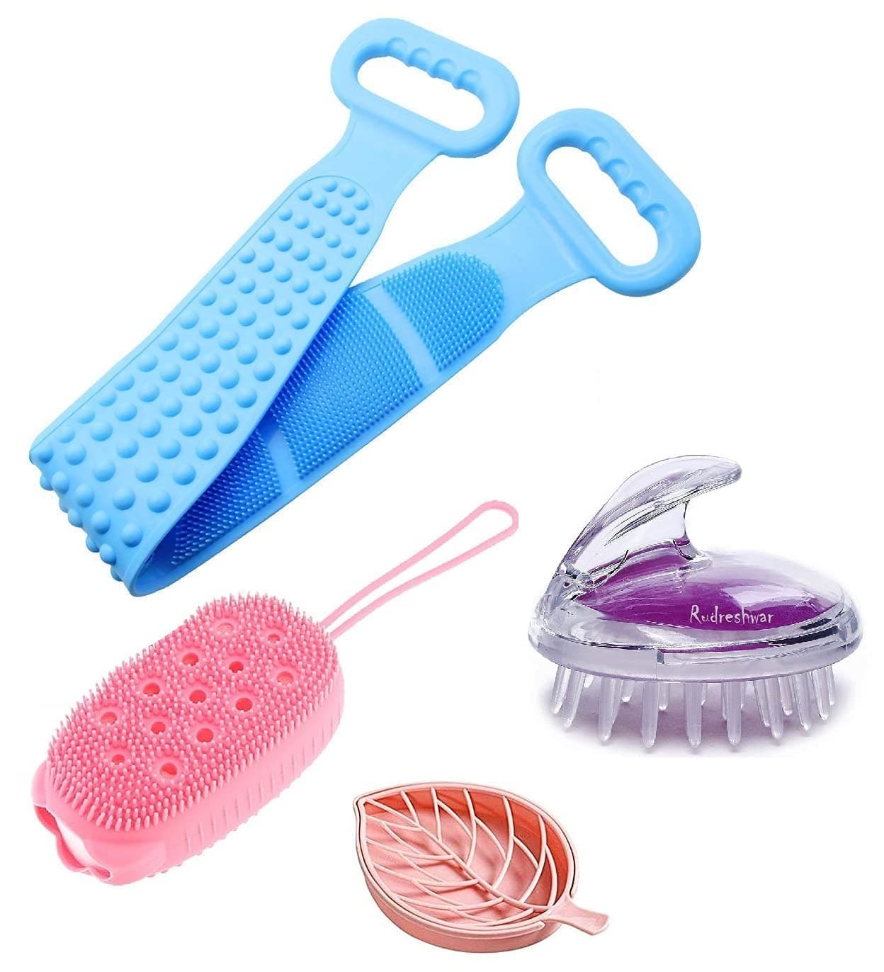 KIDINGTON Silicone Bath Body Brush Silicone Back Scrubber for Shower Silicone Shower Brush With Soft Rubbing Massage Bubble Body Cleaner and Shampoo Massager Multi ColorPack Of 4