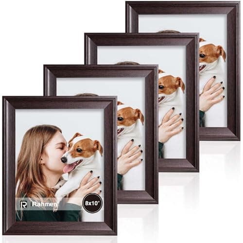 iRahmen 8x10 Picture Frame Set of 4, Dark Brown Vintage Photo Frame with Real Glass, 8 x 10 Frames for Wall Mount and Tabletop Display