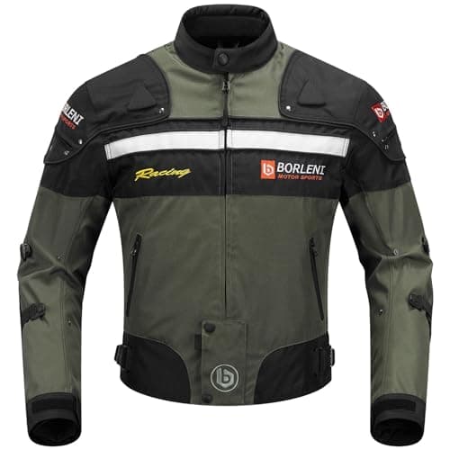 BORLENI Motorcycle Jacket Windproof Motorcycle Full Body Protective Gear CE Armor Suitable for All Seasons,Green,XXL