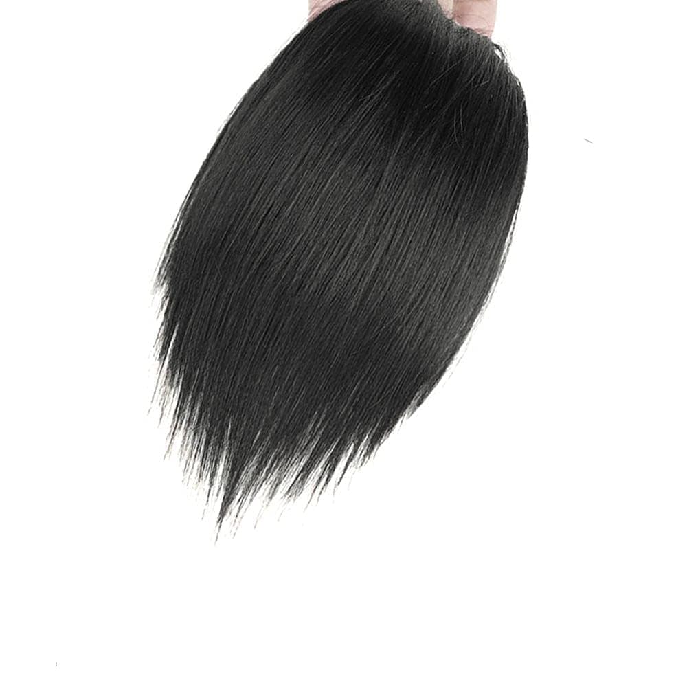 YSSZAM Black Invisible Human Hair Toppers For Women Seamless Clip In Hair Extension Piece Short Fake Fringe Lining of Hair Top Hairpieces