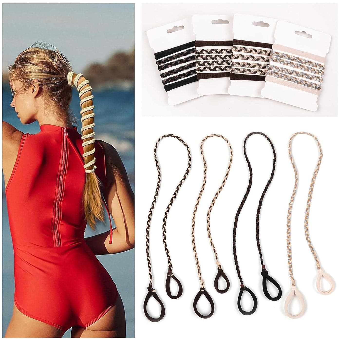 Sport Hair Ties for Women 4 Pony Tails Elastic Ties for Gym Swimming 30 Inch Length