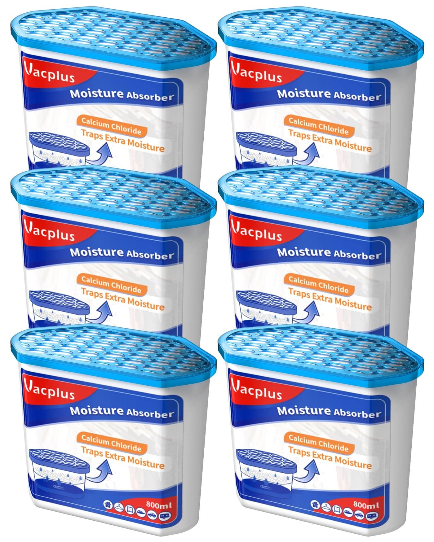Vacplus Moisture Absorbers 6 pack 160 Oz Portable Humidity Absorber Boxes for Your Bathroom Closet Car Dehumidifier with Fragrance Free Navy Blue