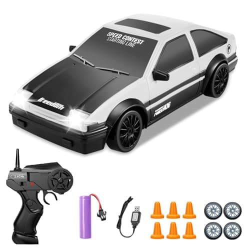 YUAN PLAN RC Drift Car 124 24GHz Remote Control Cars 4WD High Speed Drift RC Cars with Cool LED Lights Extra Drifting Tires Racing Toys Car for Kids Boys Girls Adults White