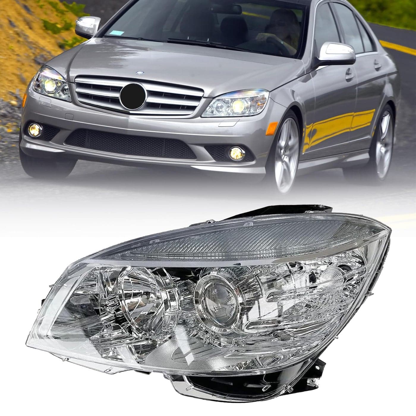 DIBON AUTO Headlight Compatible for Mercedes Benz W204 C Class C300 C230 C350 2008 2009 2010 2011 Headlamp Left Side