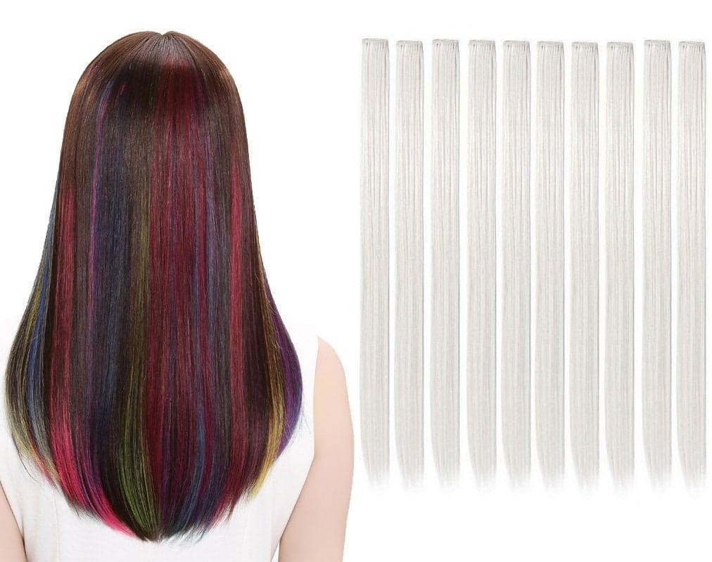 10Pcsset MultiColors Straight Highlight Clip in Hair Extensions 20 Inch Colored Party Hair Pieces White
