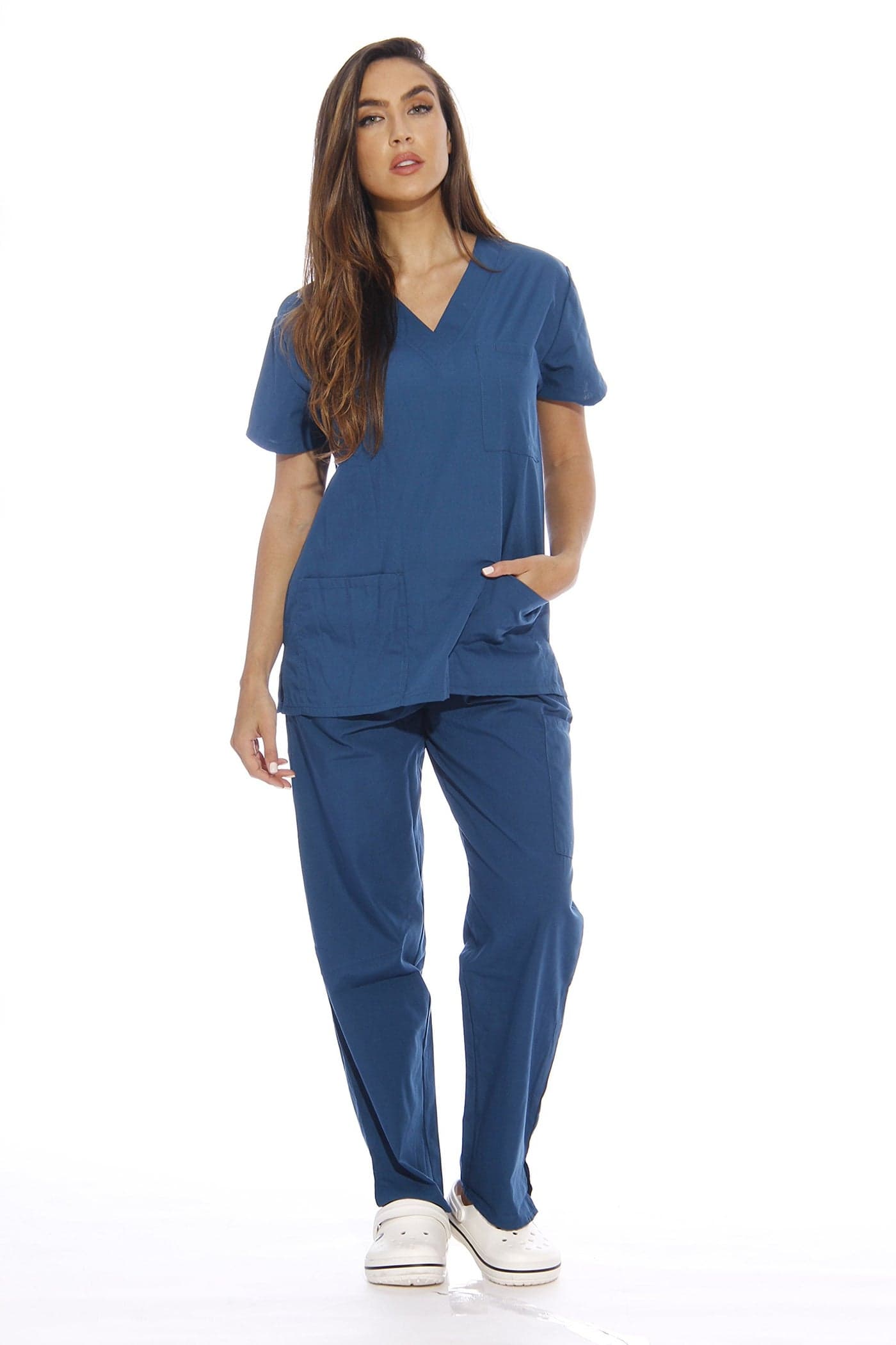 Just Love Women's Scrub Sets Six Pocket Medical Scrubs (V-Neck With Cargo Pant), Carribean Blue, 2X
