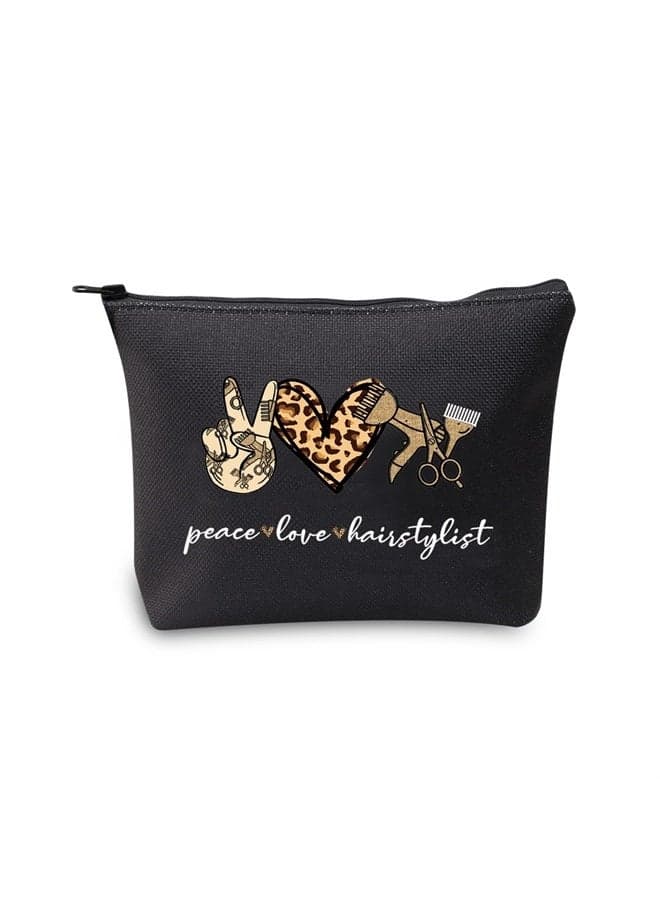 Scissor Makeup Organizer Hair Stylist Cosmetic Pouch Bag Hairdresser Gifts For Women Peace Love Hairstylist Toiletry Bag (Peace Love Hairstylist Black)