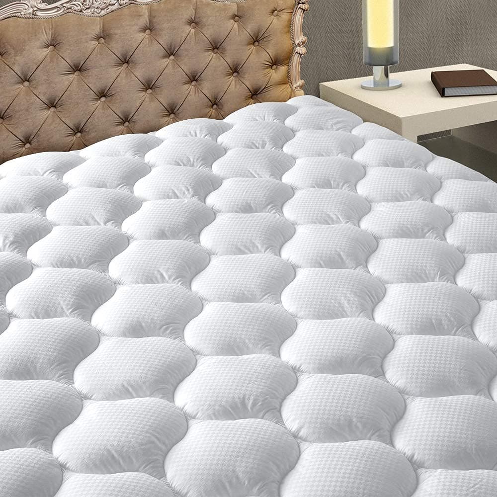 MATBEBY California King Mattress Pad Cooling Breathable Mattress Topper Quilted Fitted Mattress Protector Pillow Top Mattress Cover with 821 Deep Pocket Soft Machine Washable White Cal King