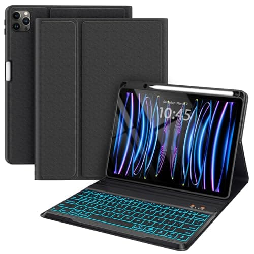 Keyboard Case for iPad Pro 12.9 inch Compatible for iPad 12.9-inch 2022/2021/2020 (6th/5th/4th Gen) with Pencil Holder,Smart Folio Tablet Cover with 7 Color Backlit Detachable Wireless Keyboard