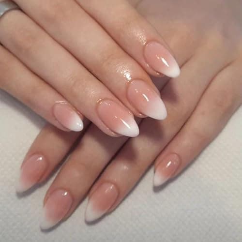 Aegenacess Press On Nails Short Pink and White Ombre Press on Nails Almond Short Stick On Nails in 15 Sizes 30Pcs Fake Nail Kit for Women