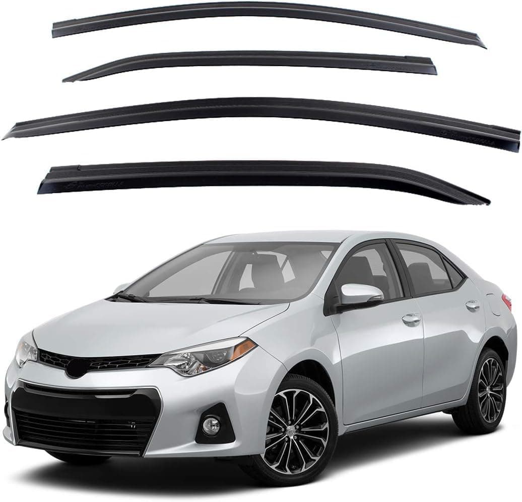 KD SAFE Smoke Window Visor Sun Rain Vent Guard 4 Pcs Set Compatible with Toyota Corolla 2014 2018 Out Channel Visor