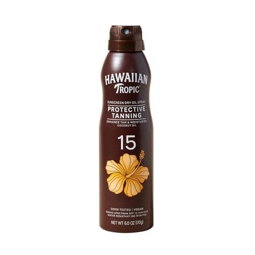 Hawaiian Tropic Dry Oil Tanning Spray Sunscreen SPF 15 6 oz Protective Sun Tanning Oil with SPF 15 Sunscreen Oxybenzone Free 6 oz