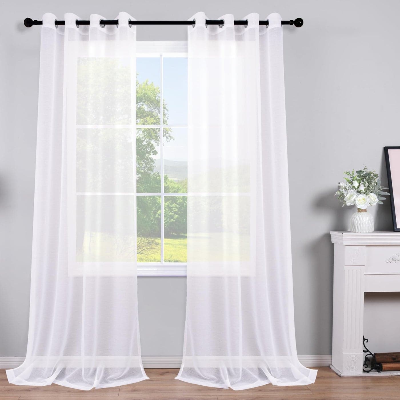 KOUFALL 108 Inch Curtains White Sheer Drapes 108 Inches Long 2 Panels for Living Room with Grommet9 FT
