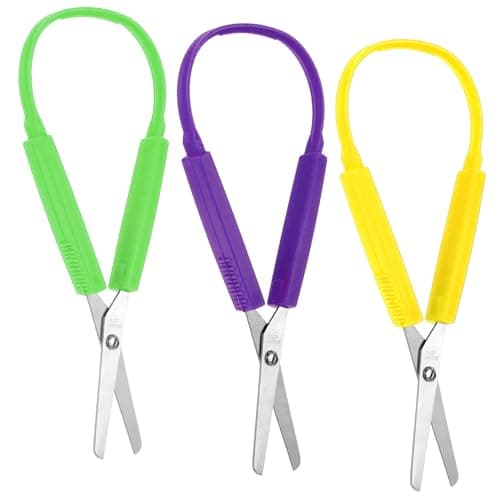 3Pcs Loop Scissors Adaptive Design Scissor Colorful Handle SelfOpening Safety Scissors for Kids Children Schools Special Need Daily Diy Crafts 55 Inch