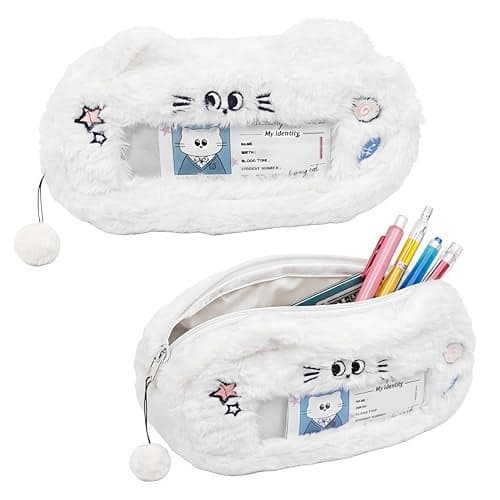 FunBlast Cartoon Fur Pencil Pouch for Girls – Multi-Purpose Zipper Pouch Case for School Kids, Cute Cosmetic Pouch for Girls, Coin Pouch, Travel Pouch, Fur Pouches for School/Office (White-A)