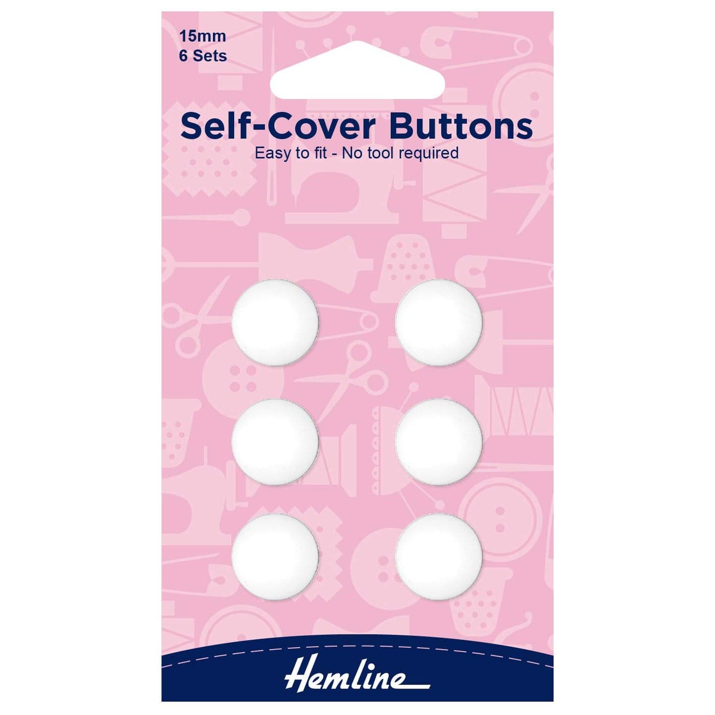 Hemline Self Cover Plastic Buttons 11mm 15mm 18mm 22mm 29mm38mm 15mm 6 Buttons